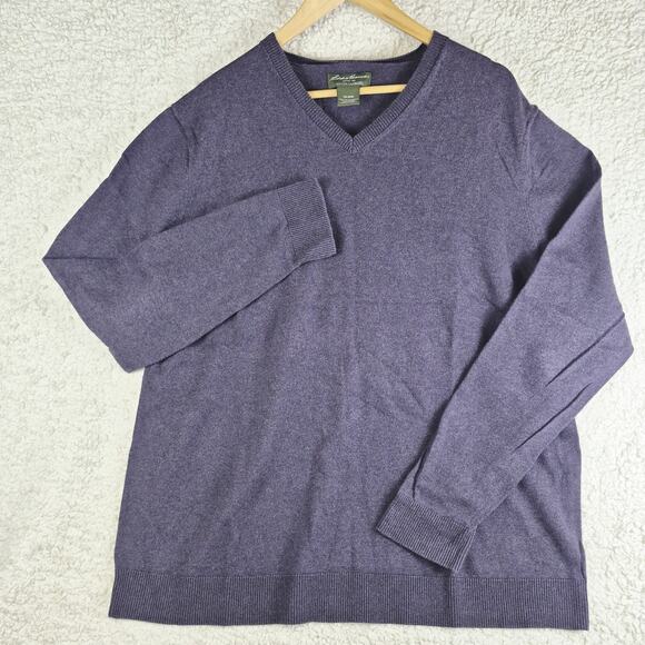 Eddie Bauer Sweater Mens XLT Purple Cotton Cashmere V Neck Pullover Lightweight - Picture 2 of 8